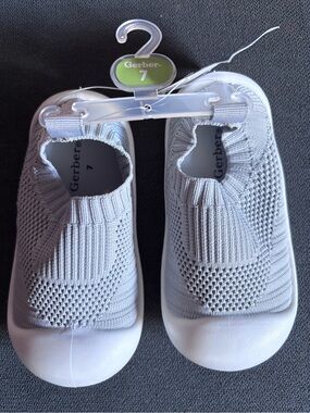 Gerber Light Gray Knit Slip-On Baby Shoes NWT
